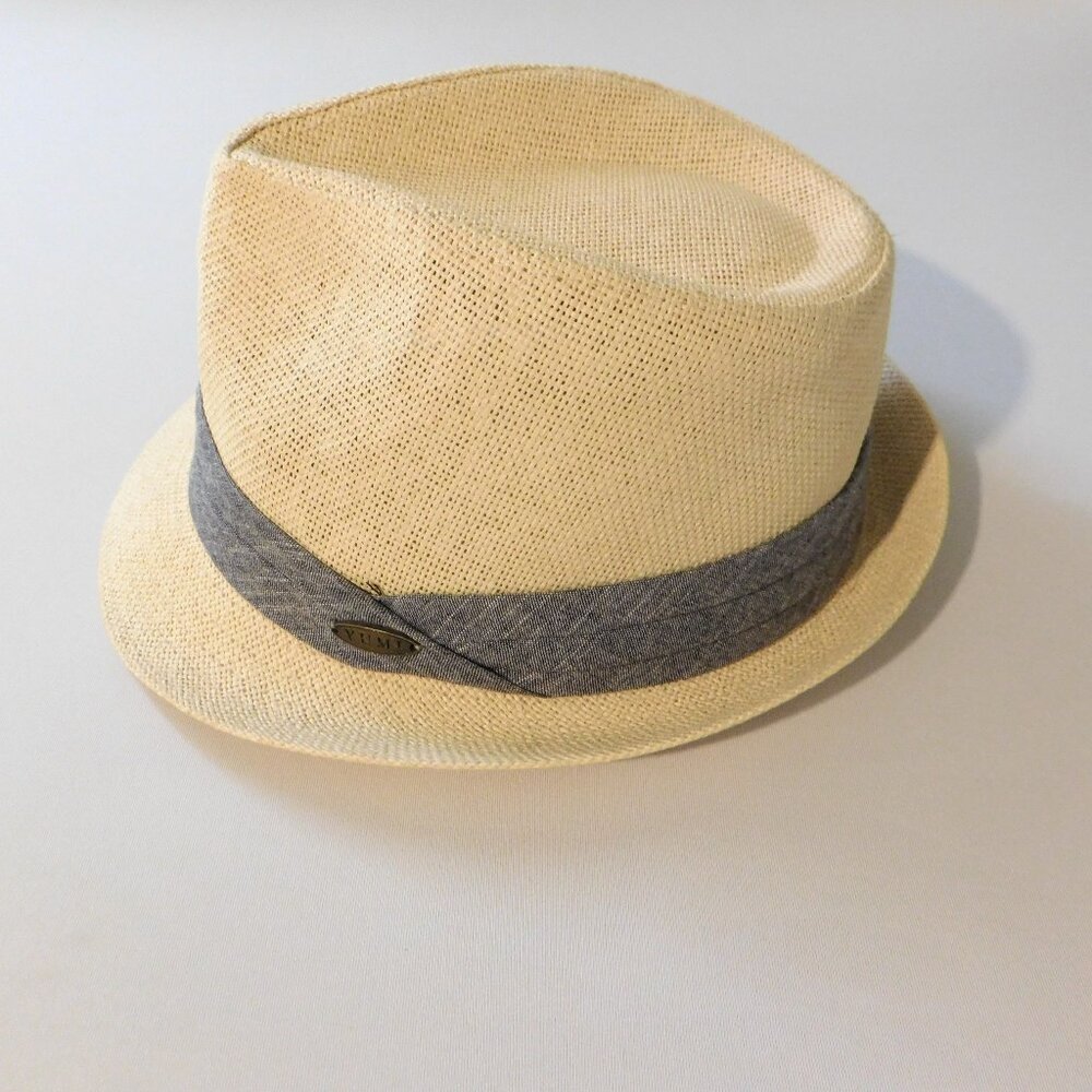 Yumi Toyo Straw Fedora Hat Chambray Band Size XL NWOT